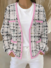 Cardigans Femme Rose Imprimé Géométrique Avec Poche